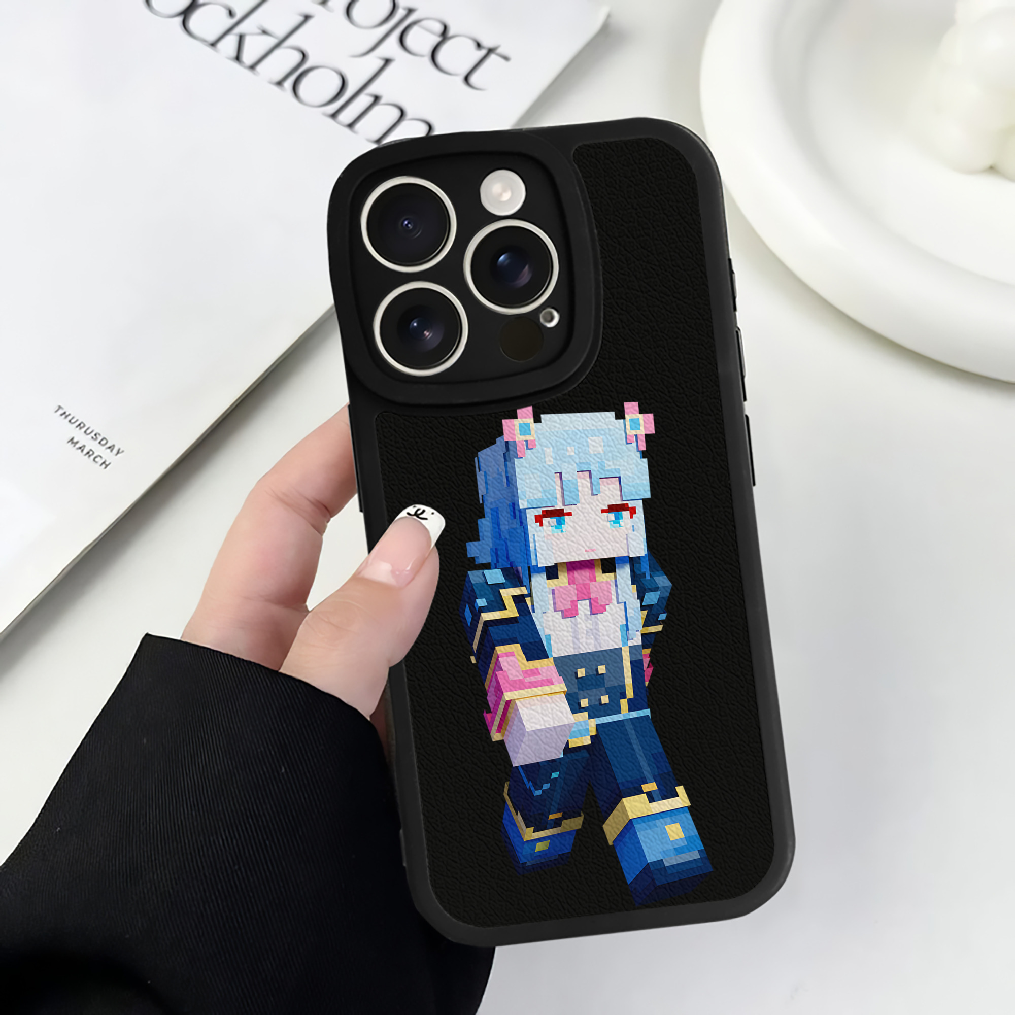 （画像用） マインクラフト ブロックの世界 Minecraft MC Block world 【iPhone 16シリーズ対応】シリコンスマホケース（レザー調） 材質：シリコン